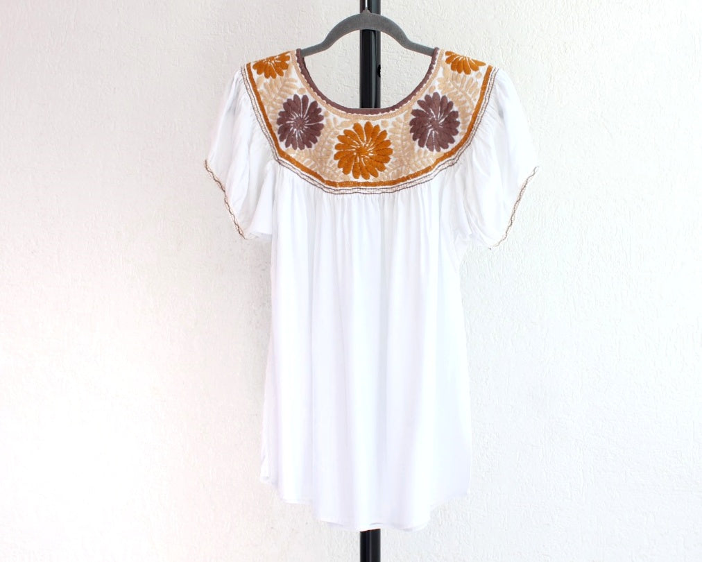Blusa Aguacatenango Blanco Café Amarillo Mostaza