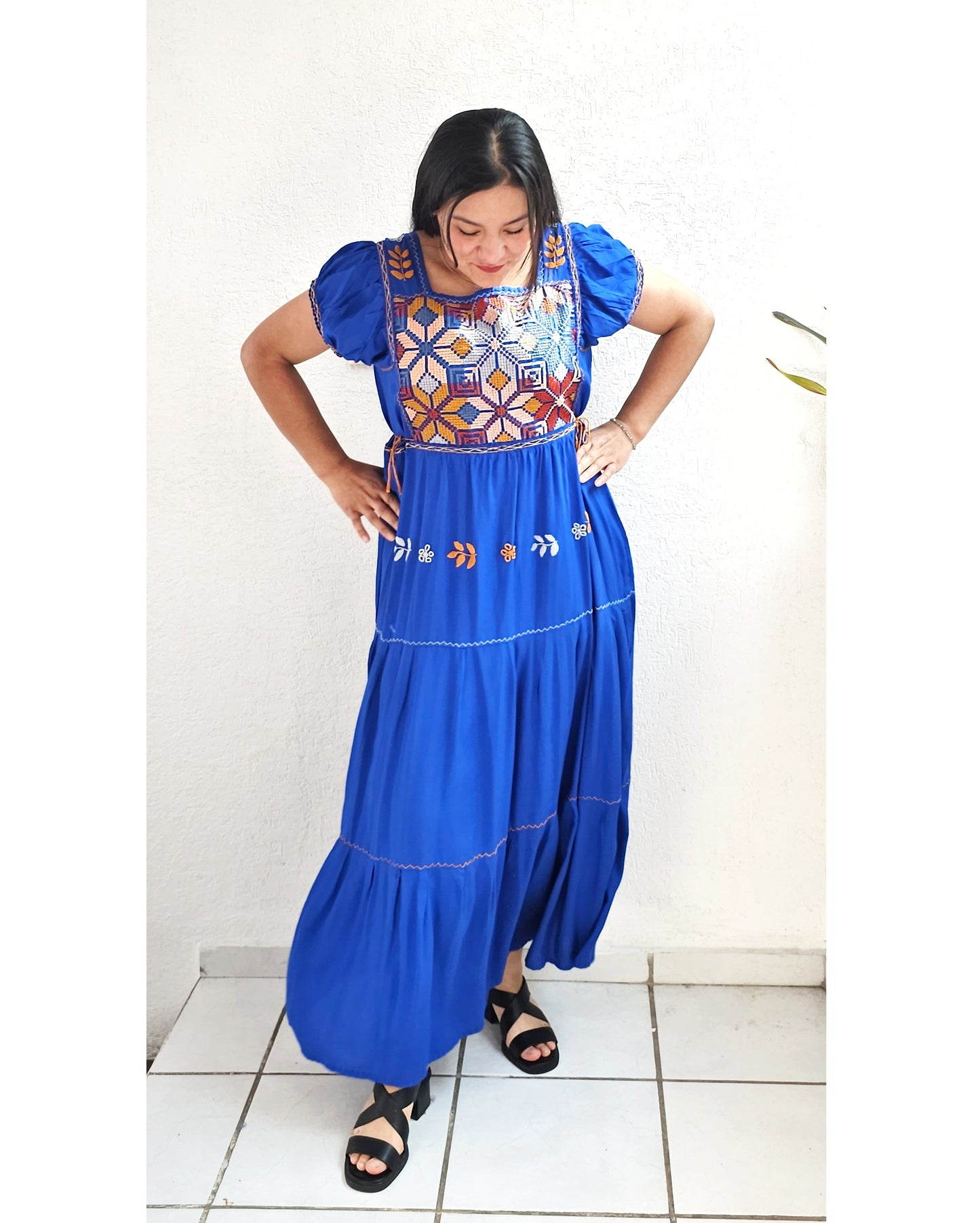Vestido Maribel Flores Azul Rey L / XL