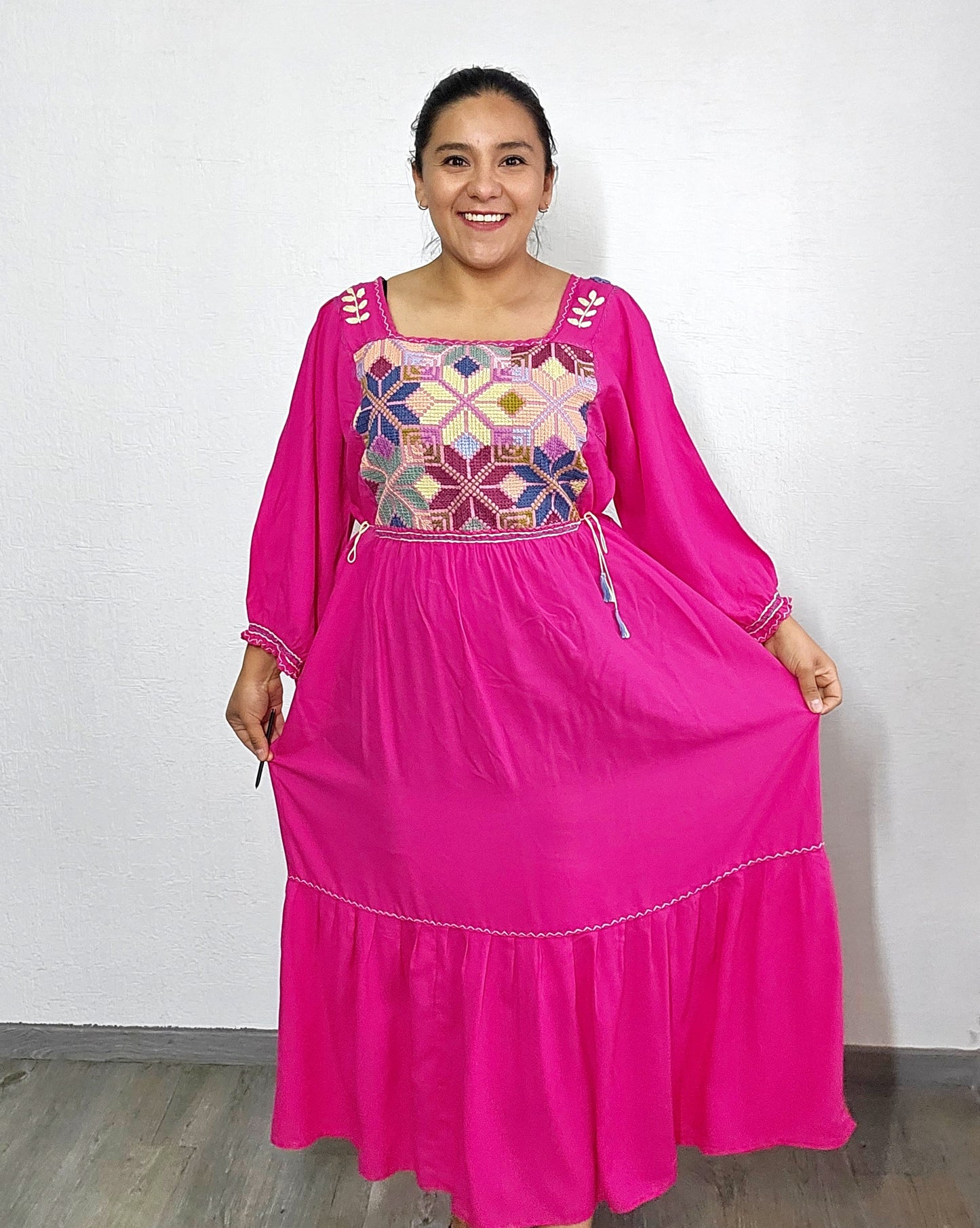 Vestido Julia Flores Manga XL /XXL Rosa Mx  2