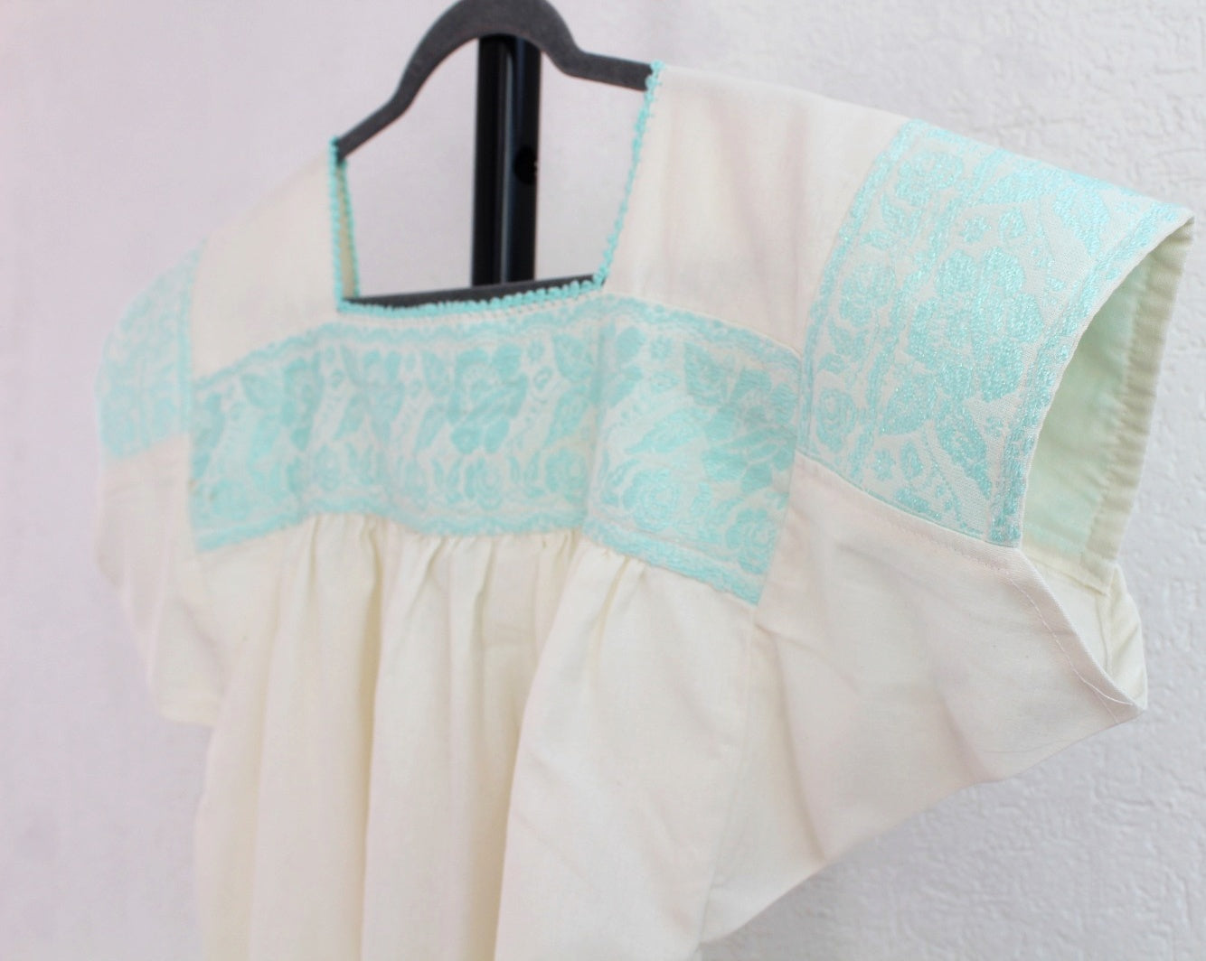Blusa Tradicional Bordada Rosas Azul Claro L - XL