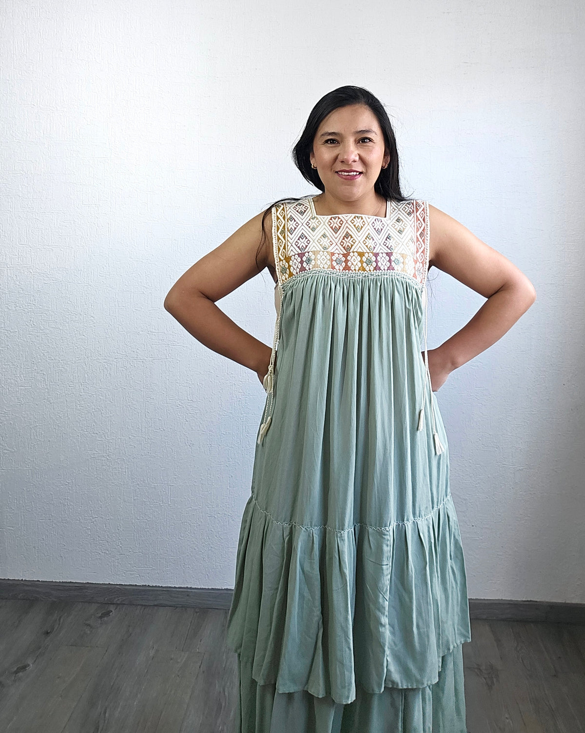 Vestido Teresa Menta Rosa Telar Unitalla