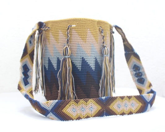 Bolso Morral Zig Zag Mostaza Azul Café