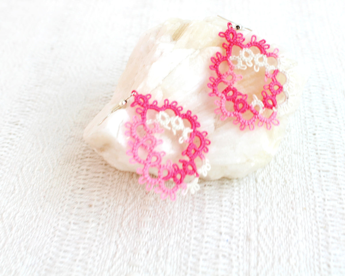 Aretes Frivolite Rosa Blanco