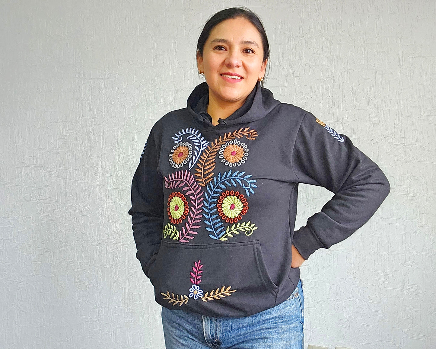Sudadera S Rococo Negro Florecitas