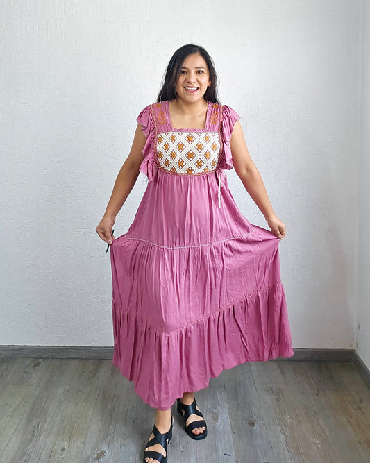 Vestido Josefina Rosa Blanco Unitalla