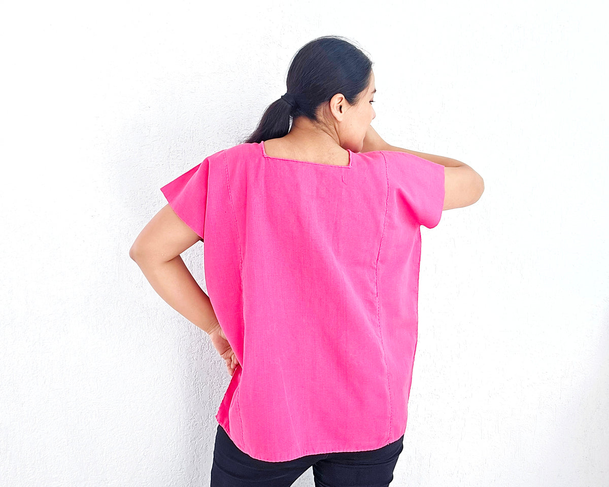 Huipil Flores Rosa Mexicano XL - 2XL