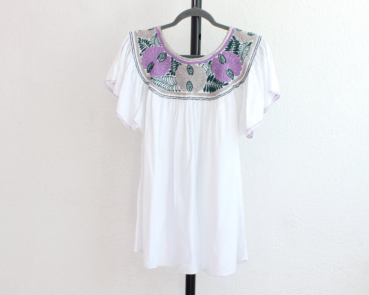 Blusa Aguacatenango Blanco Morado Verde