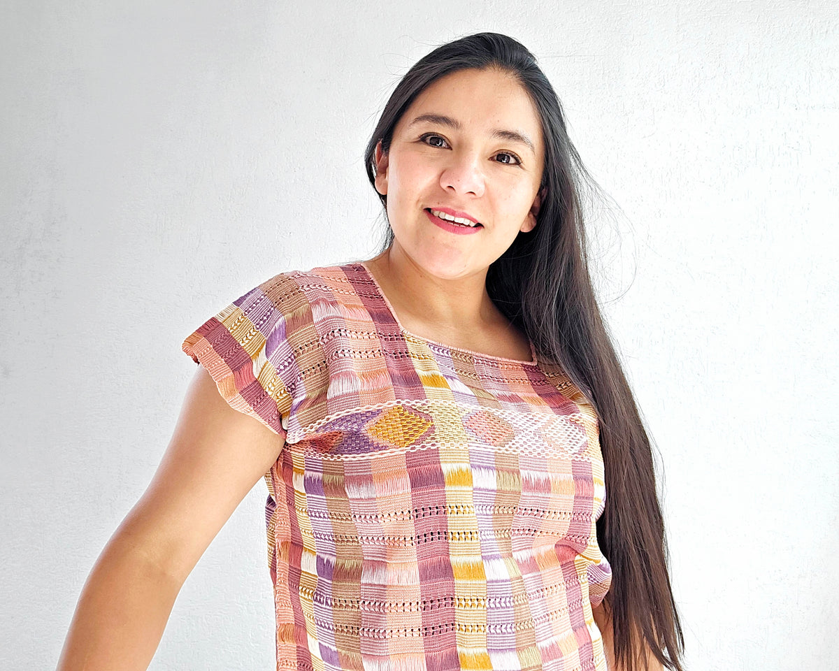 Huipil Angela Café Coral Rosa
