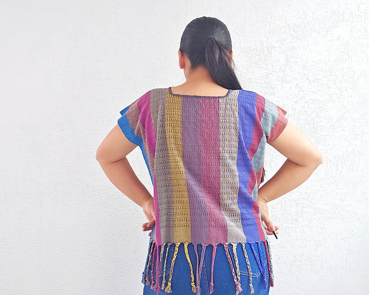 Huipil Angela Azul Rosa Morado XL