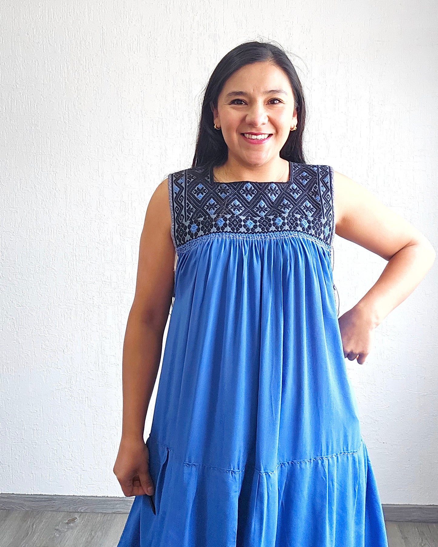 Vestido Teresa Azul Gris Telar Unitalla