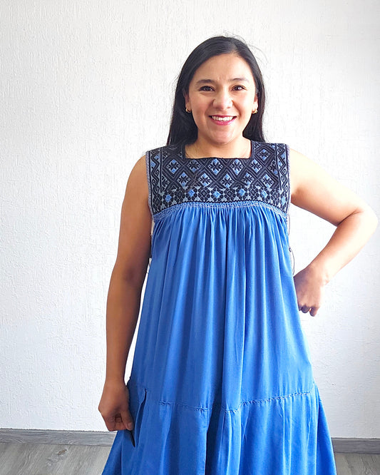 Vestido Teresa Azul Gris Telar Unitalla