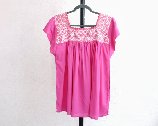 Blusa Bordada Tania Rosa Flores L -XL