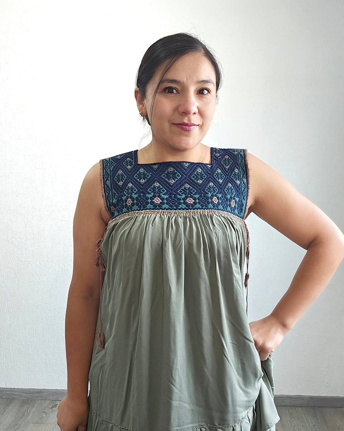 Vestido Teresa Menta Azul Marino Telar Unitalla