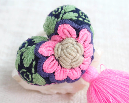 Corazón Flor Rococo Rosa Azul Marino