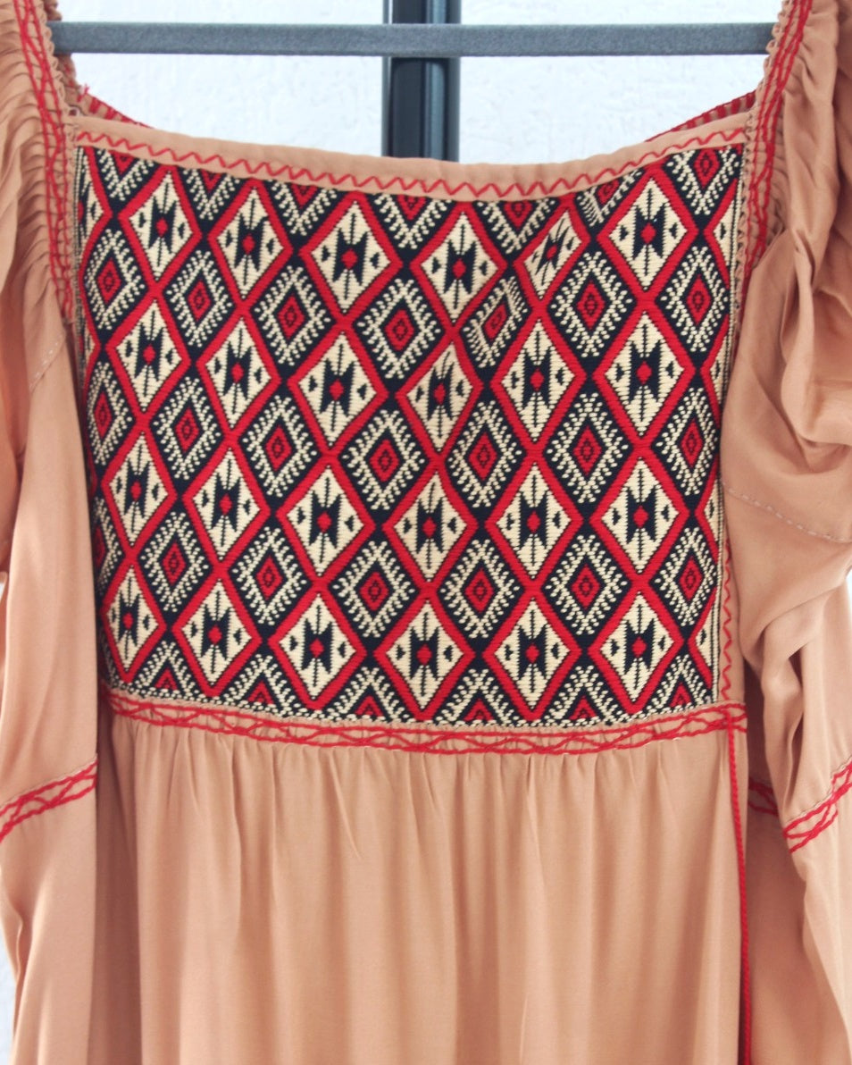 Vestido Gloria Cafe Claro Rojo Ch  M L