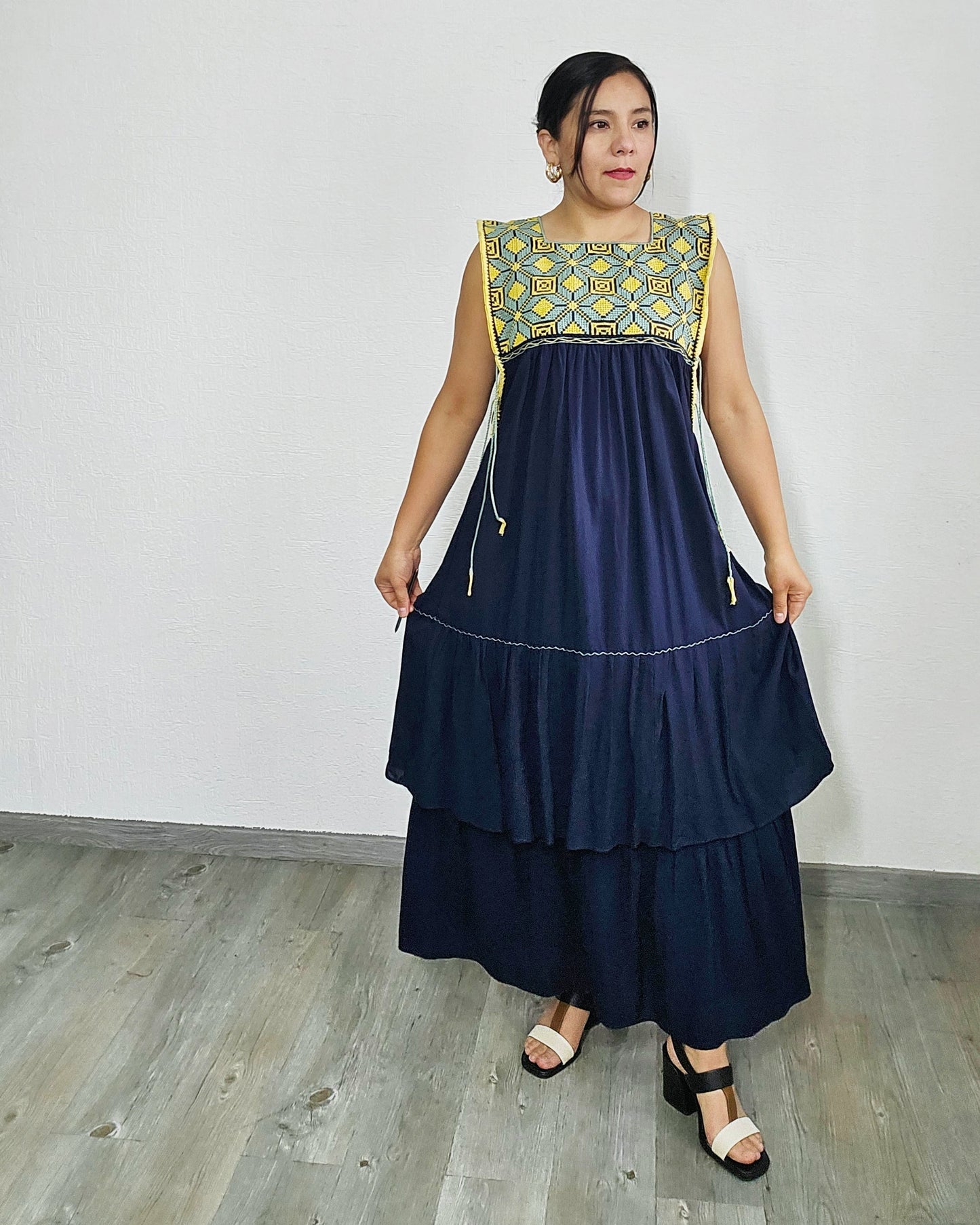 Vestido Teresa Azul Marino Amarillo Unitalla