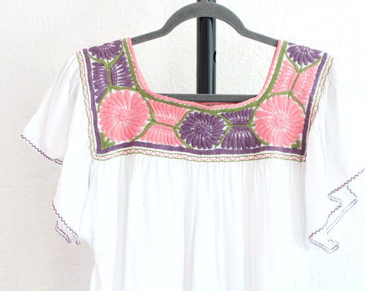 Blusa Aguacatenango Blanco Verde Rosa Morado