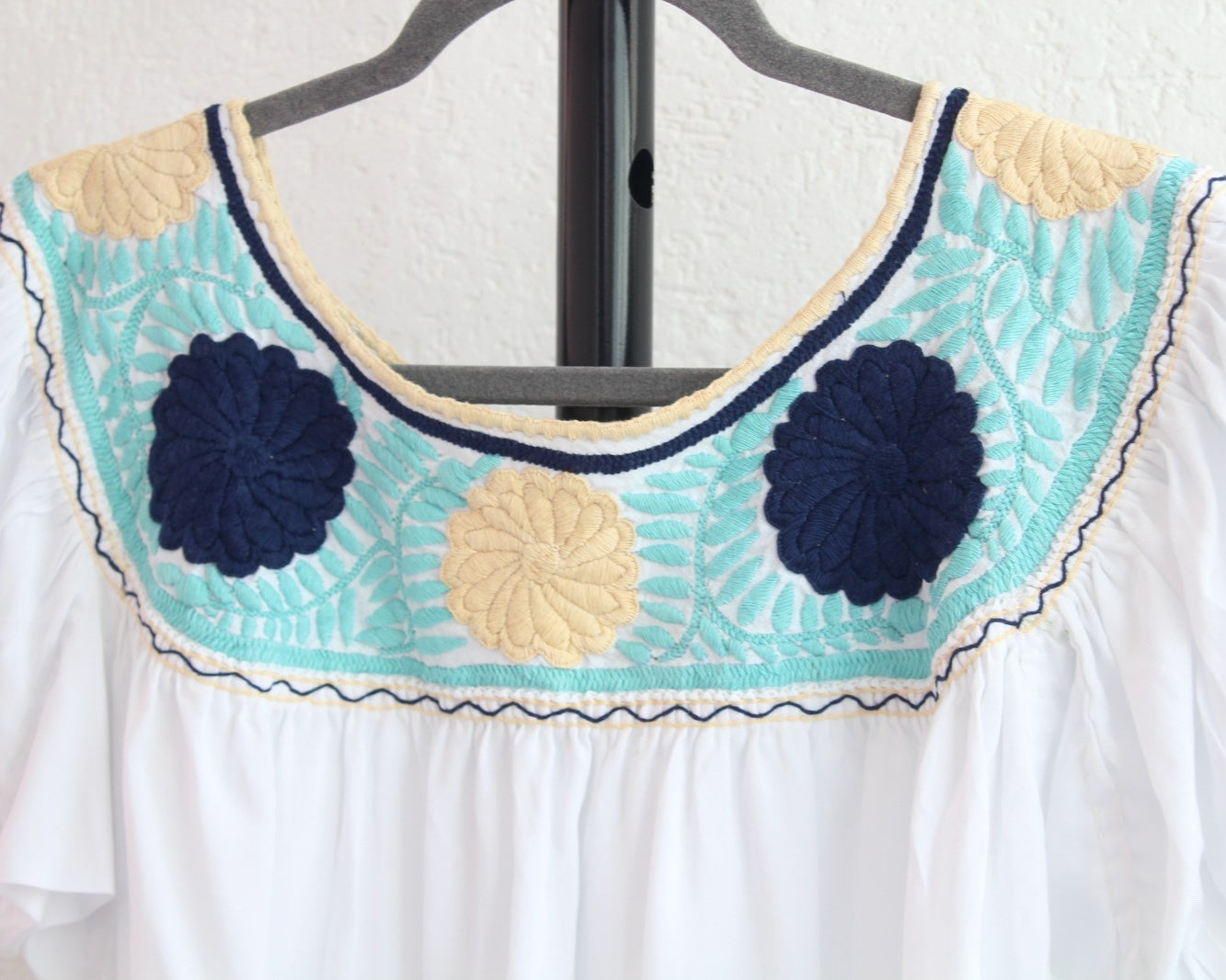Blusa Aguacatenango Blanco Azul Menta