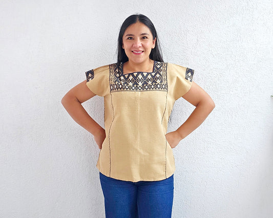 Huipil corto Laura Beige Gris Oxfort