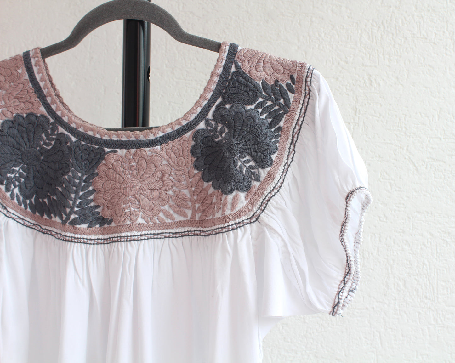 Blusa Aguacatenango Blanco Gris Rosa Palo