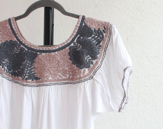 Blusa Aguacatenango Blanco Gris Rosa Palo
