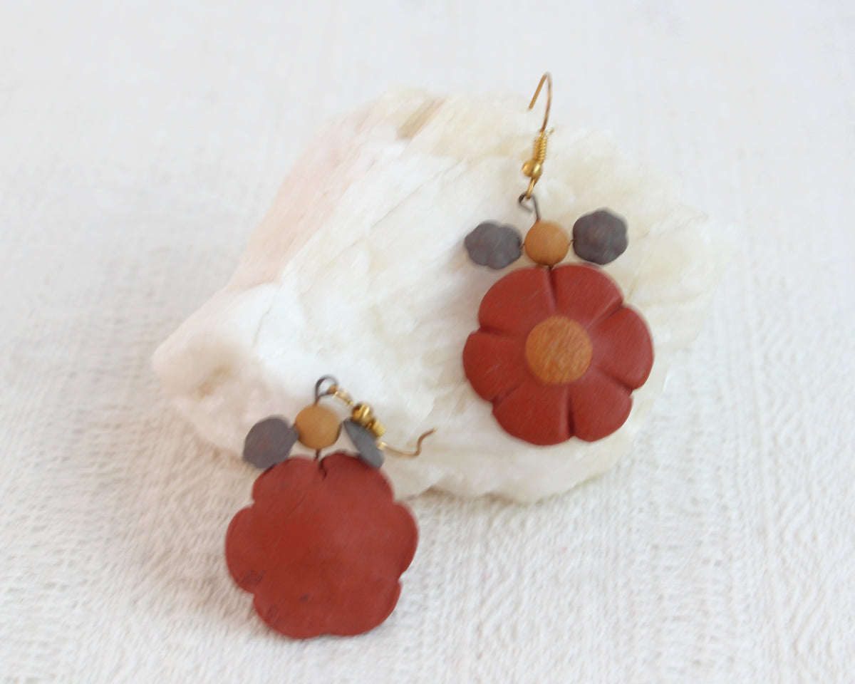 Aretes Ameyali Flores Rojo