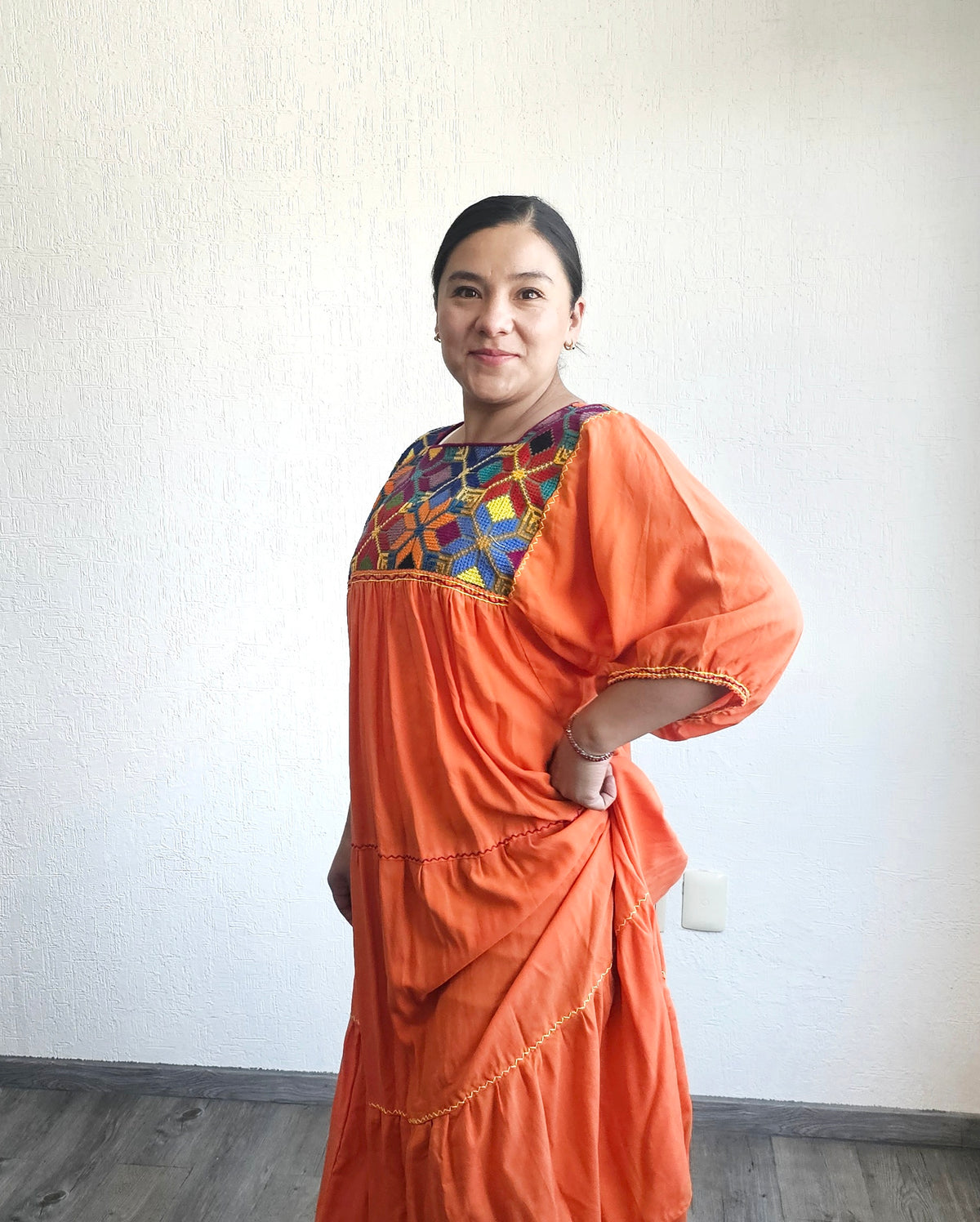 Vestido Maria Flores Naranja L / XL Manga 3/4 (copia)