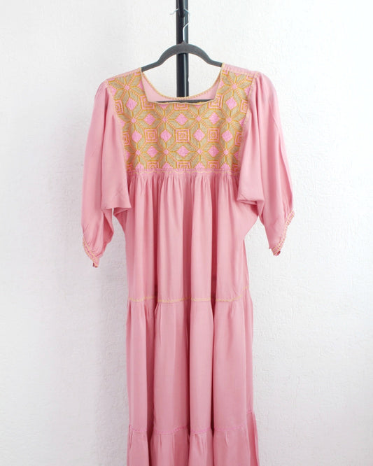 Vestido Maria Flores Rosa Amarillo Verde L / XL