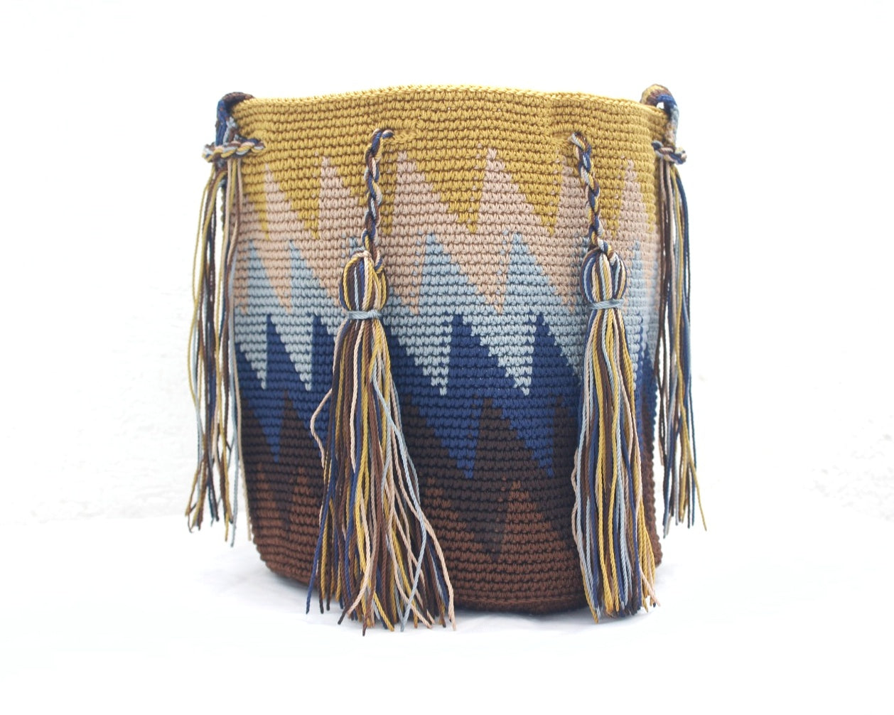 Bolso Morral Zig Zag Mostaza Azul Café