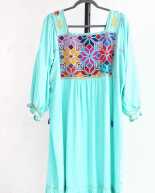 Vestido Julia Flores Manga  XL / XXL Aqua