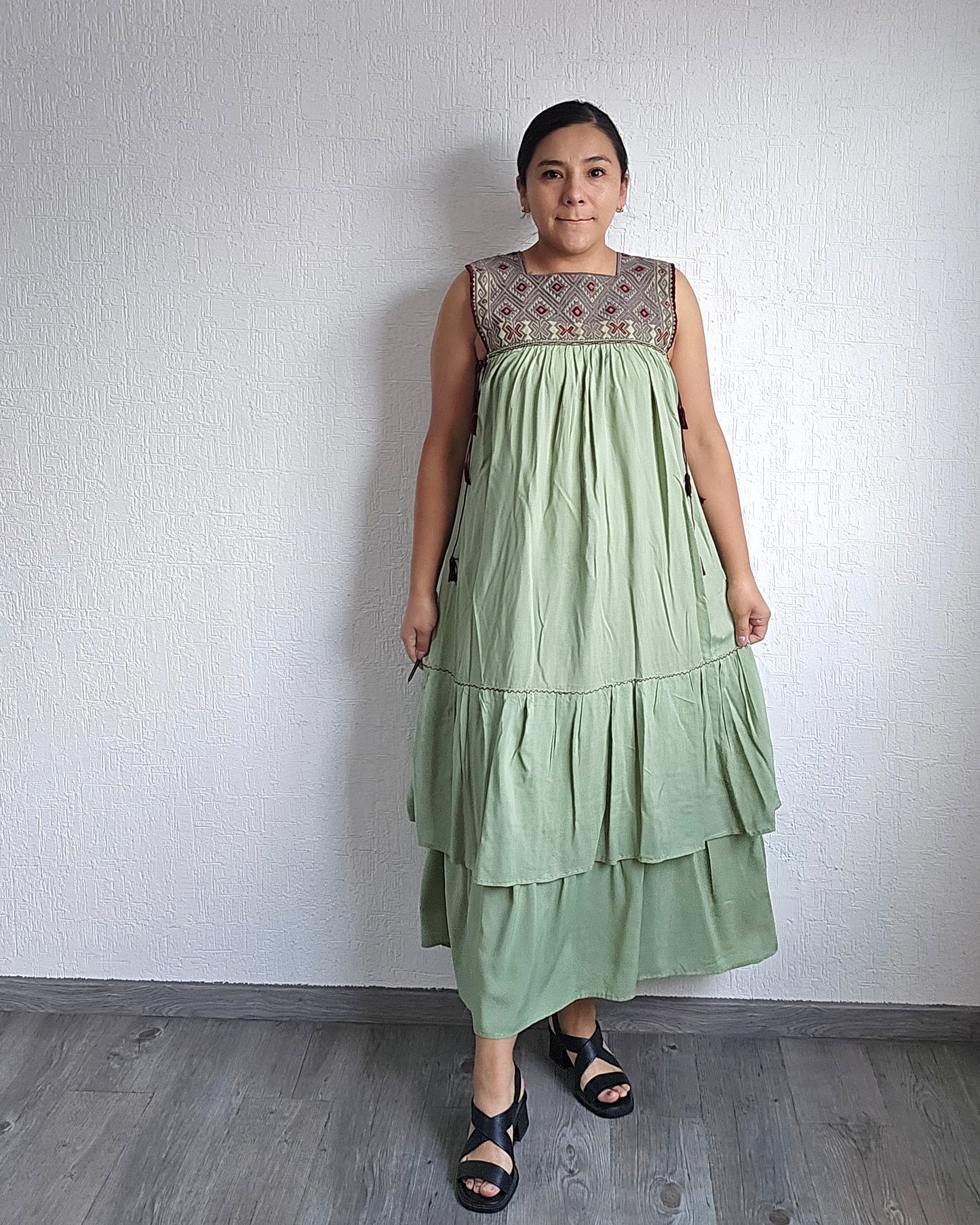 Vestido Teresa Menta Gris Vino Telar Unitalla