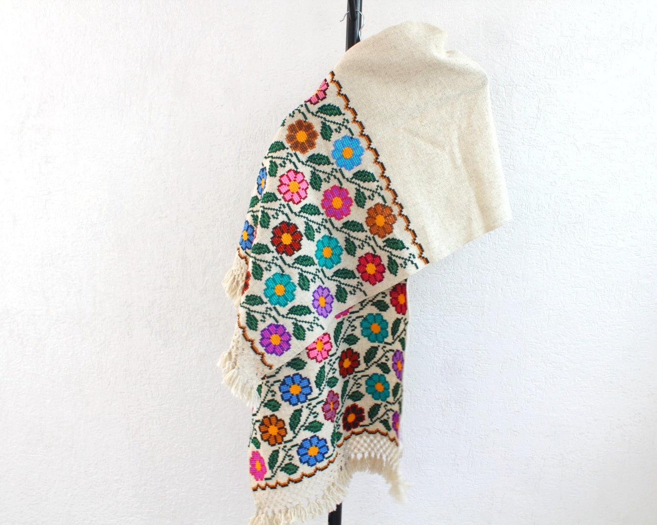 Rebozo Lana Flores Natural