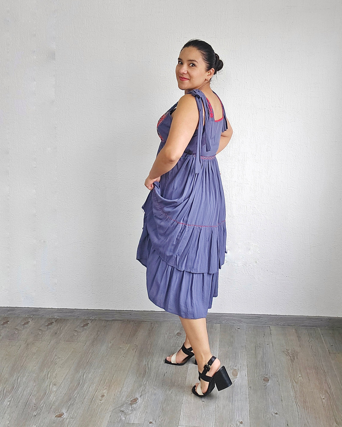 Vestido Fatima Telar Gris Rojo XL -XXL