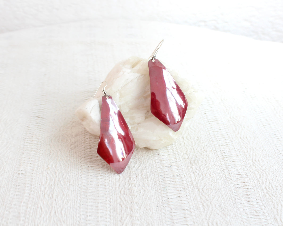 Aretes Cobre Rombos Rojo