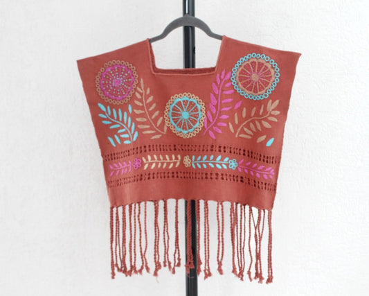 Crop Top Flores Rococo Marrón Turquesa