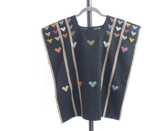 Huipil Corazones Negro Beige Colores
