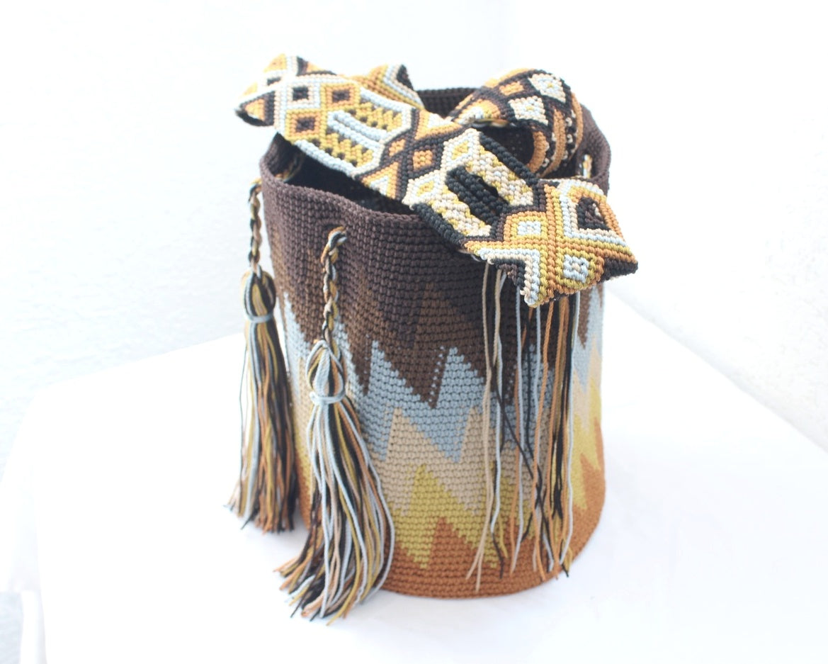 Bolso Morral Zig Zag Café Gris Beige