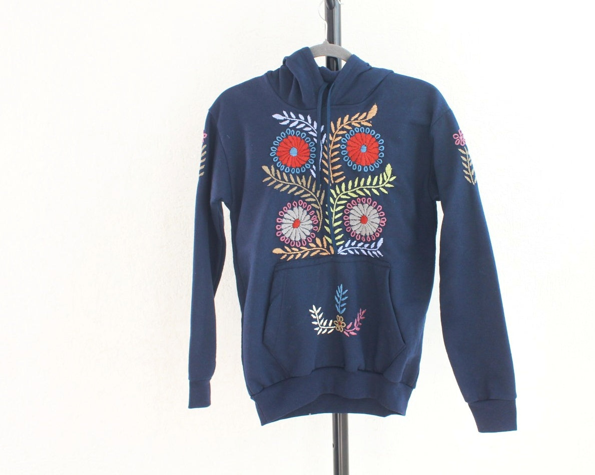 Sudadera S Rococo Azul Marino Florecitas