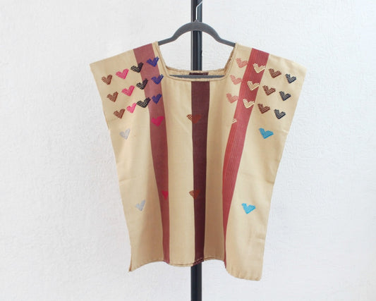 Huipil Corazones Beige Café Colores