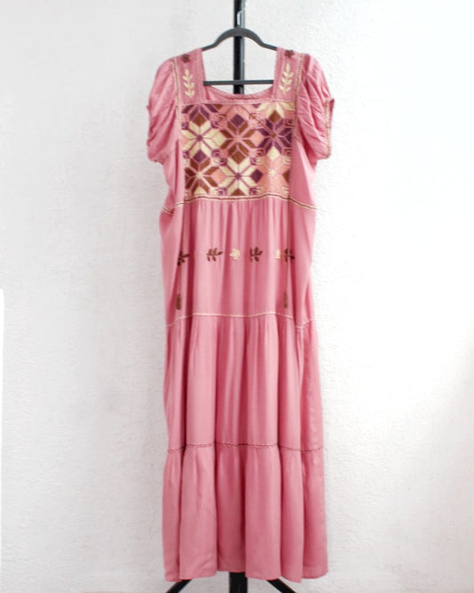 Vestido Maribel Flores Rosa Cafe  L / XL