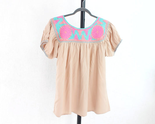 Blusa Aguacatenango Beige Rosa Turquesa