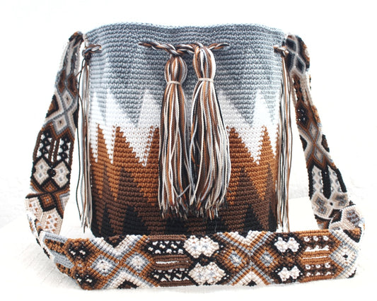 Bolso Morral Zig Zag Gris Blanco Café