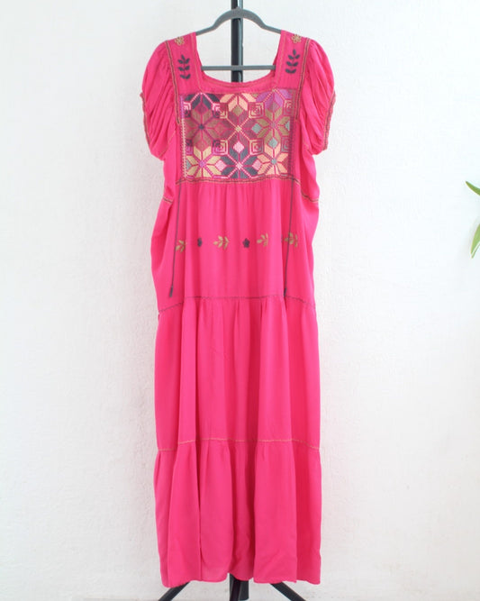 Vestido Maribel Flores Rosa Mexicano Colores L / XL