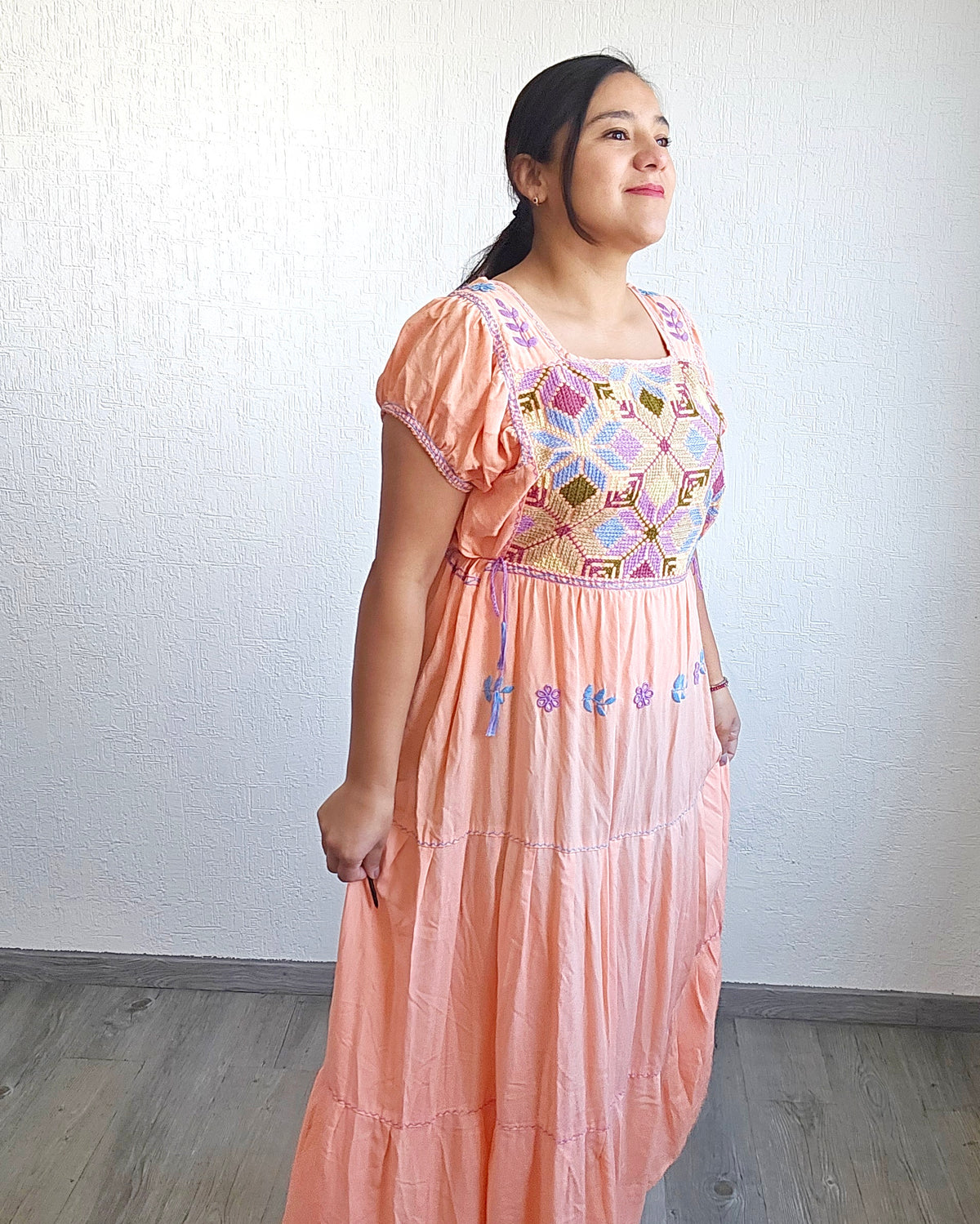 Vestido Maribel Flores Salmon Colores L / XL