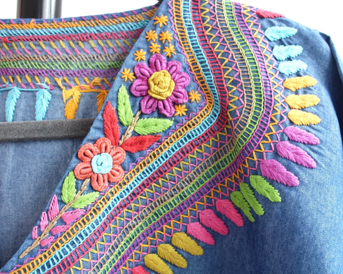 Blusa Imelda Mezclilla Flores Rosa Naranja Unitalla
