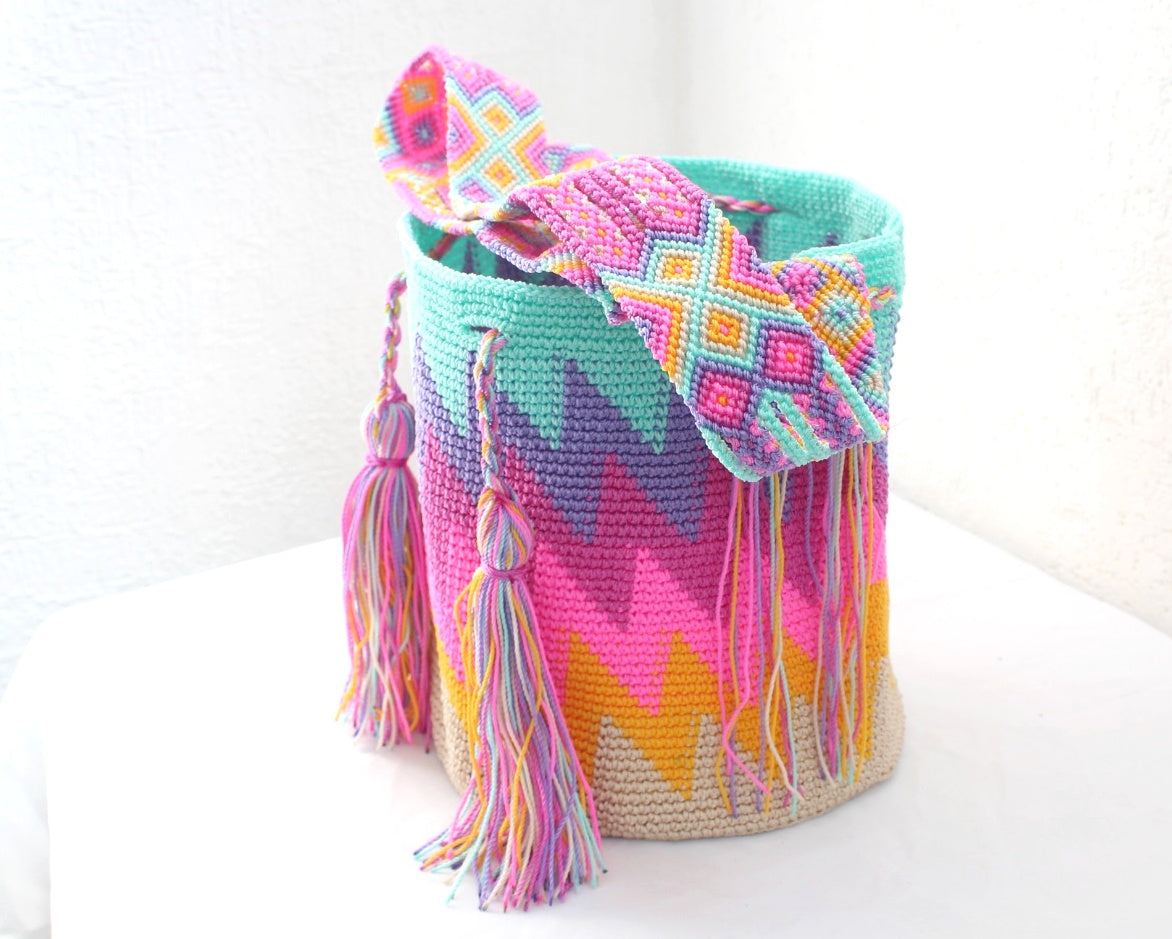Bolso Morral ZigZag Aqua Rosa Lila