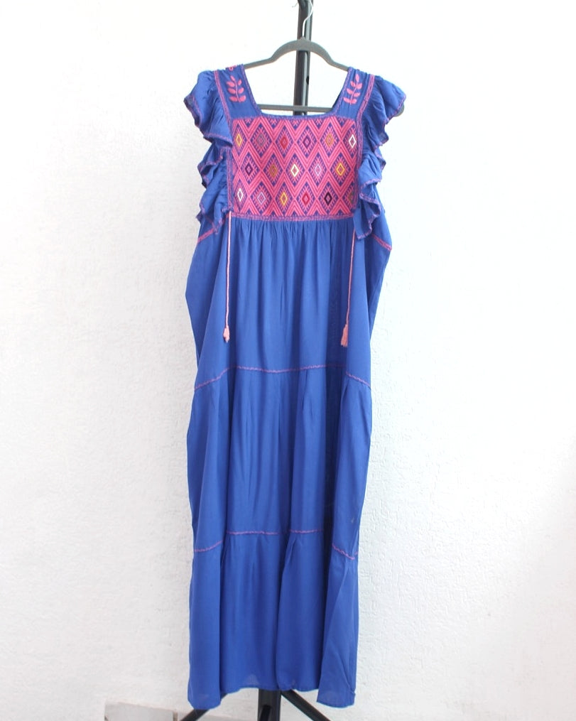 Vestido Josefina Azul Rey Rosa Unitalla