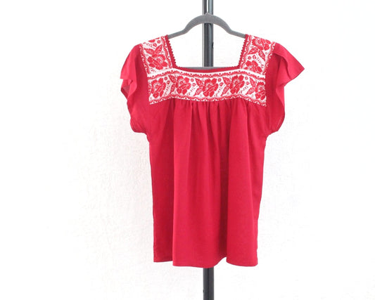 Blusa Bordada Tania Rosas Rojo  Ch - M