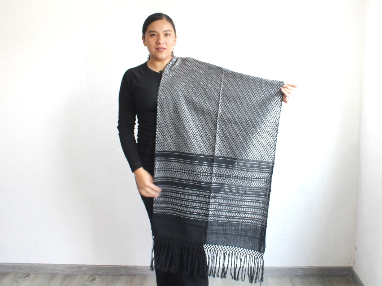 Rebozo Martha Negro Plateado