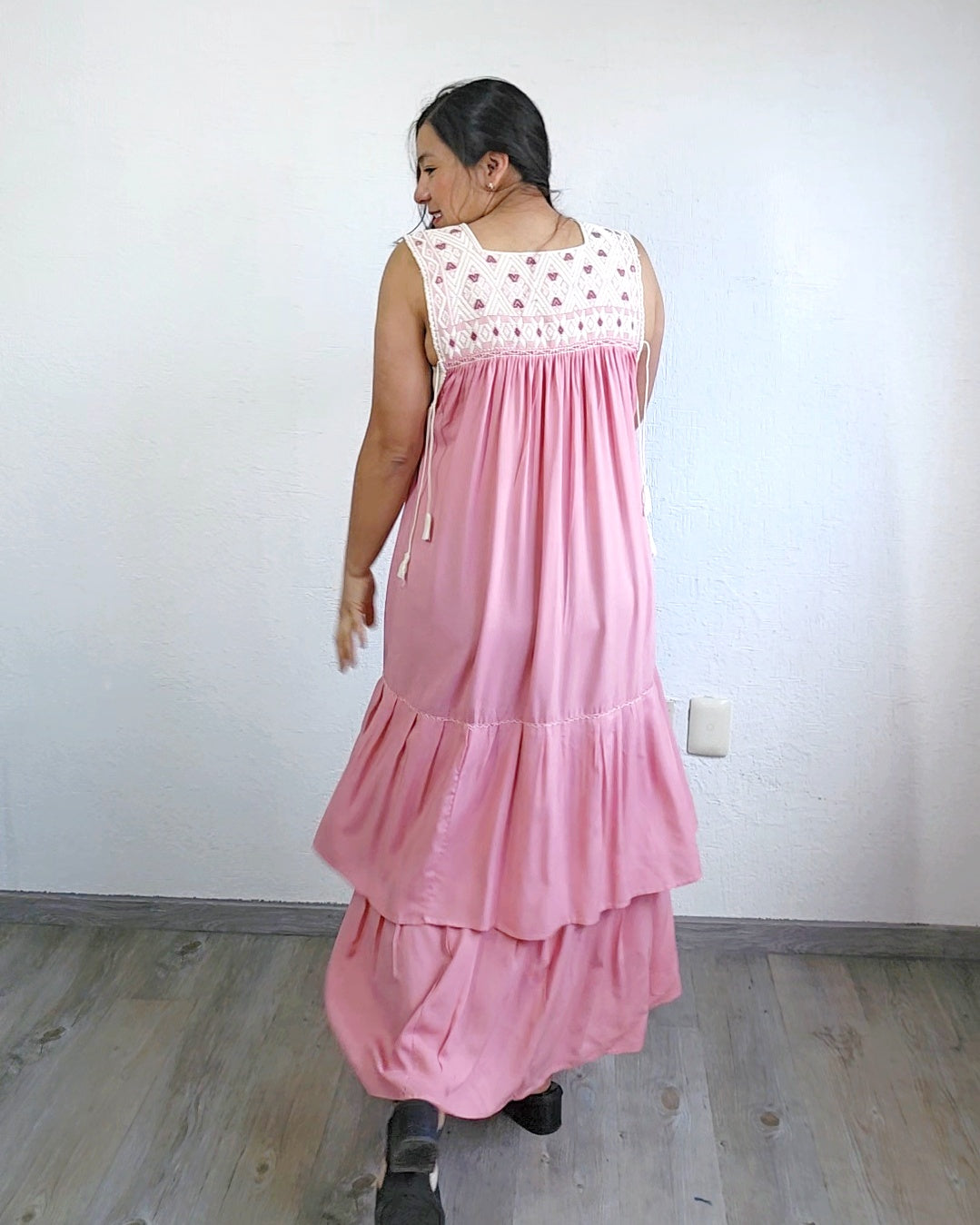 Vestido Teresa Rosa Blanco Telar Unitalla